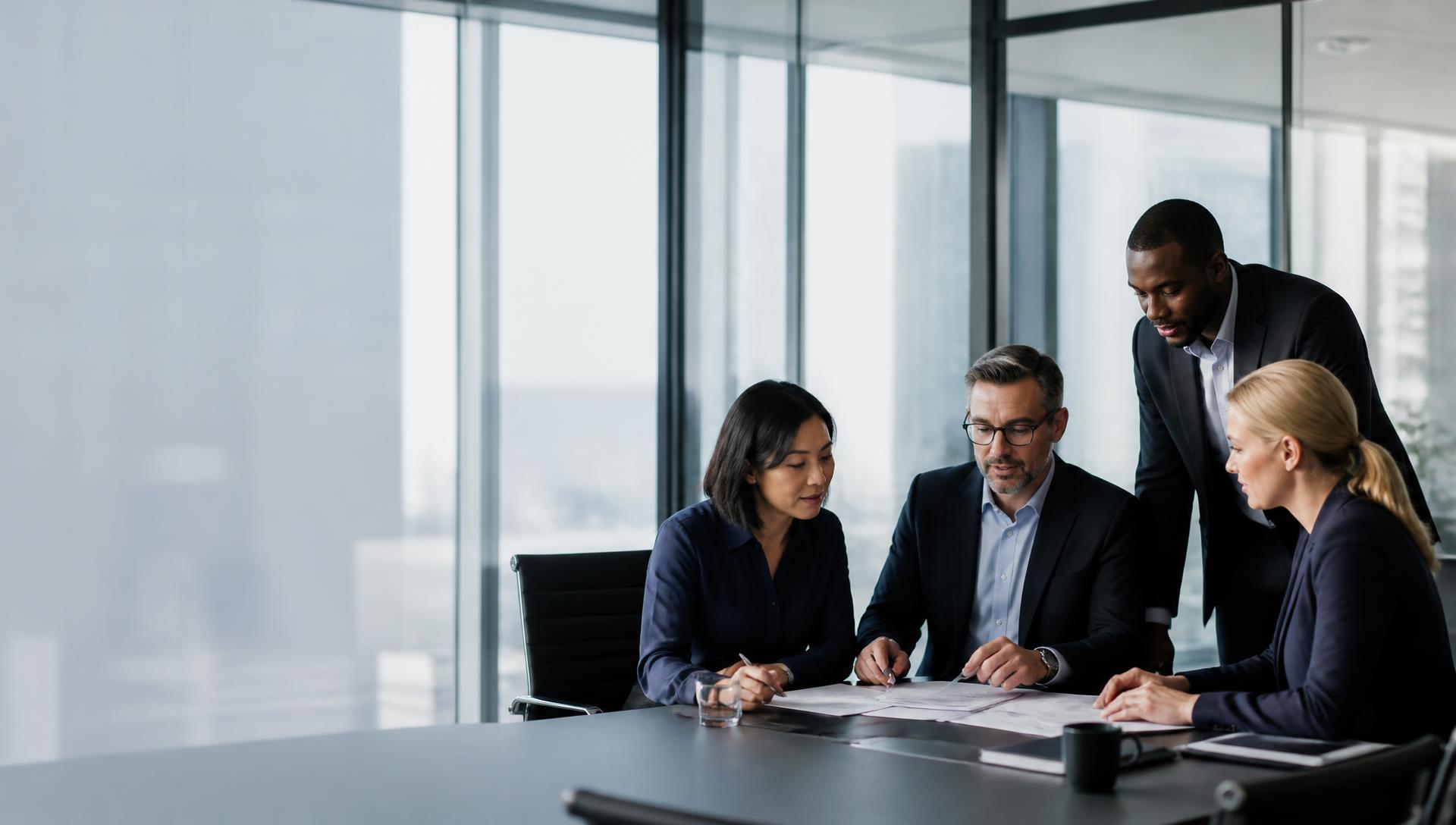Executive team collaborating in a modern conference room